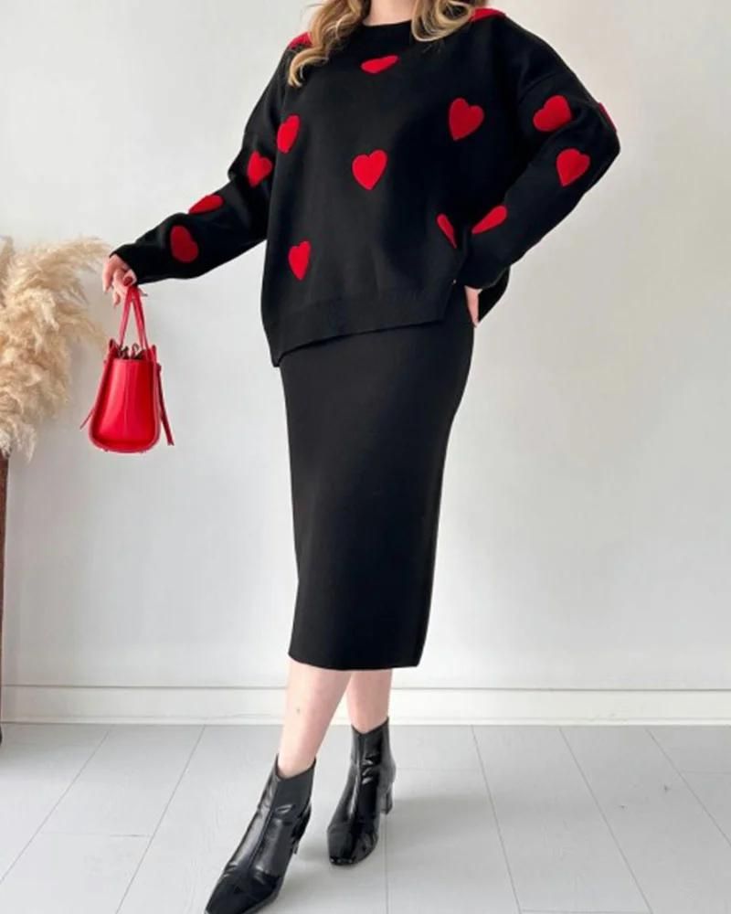 AMOR - Love knitted skirt two-piece set