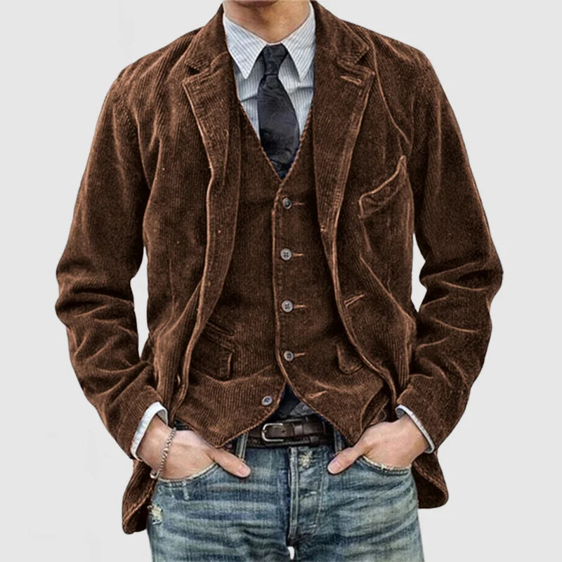 Vintage Corduroy Jacket with Lapel for Men