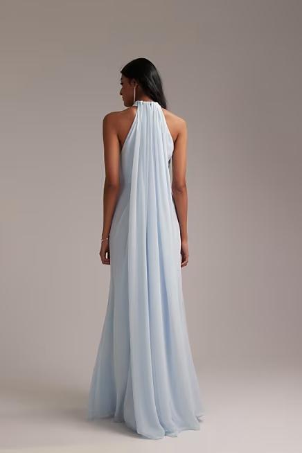 Grecian Draped Halter Maxi Dress In Light Blue