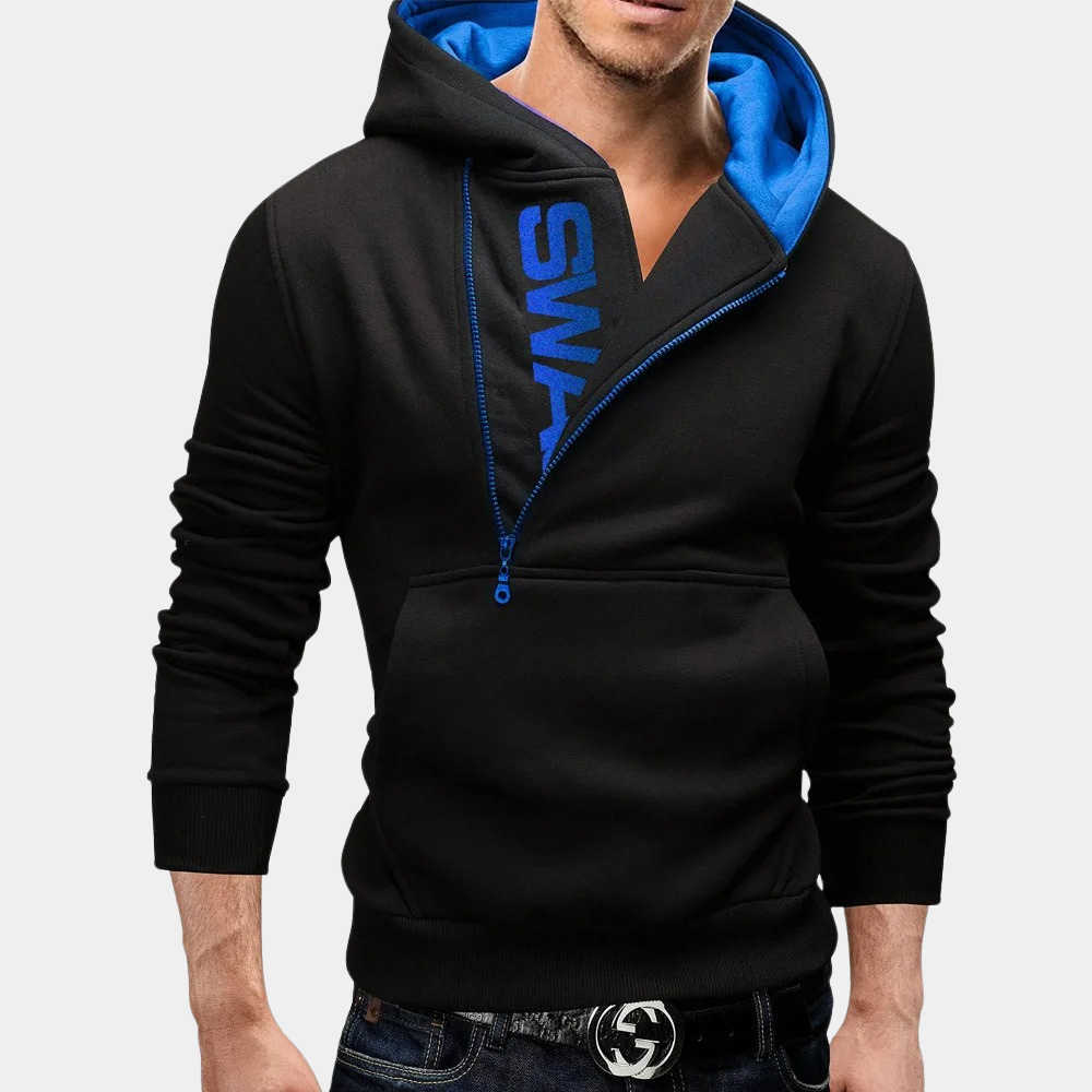Neil - elegant men's hoodie with side zip for a trendy look