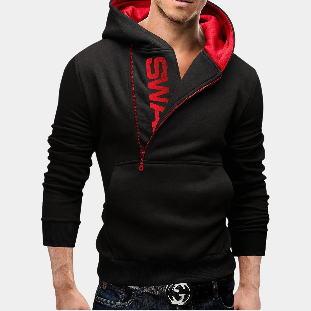 Neil - elegant men's hoodie with side zip for a trendy look