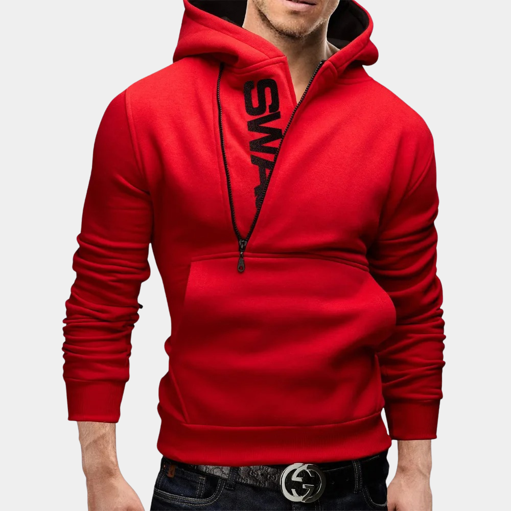 Neil - elegant men's hoodie with side zip for a trendy look