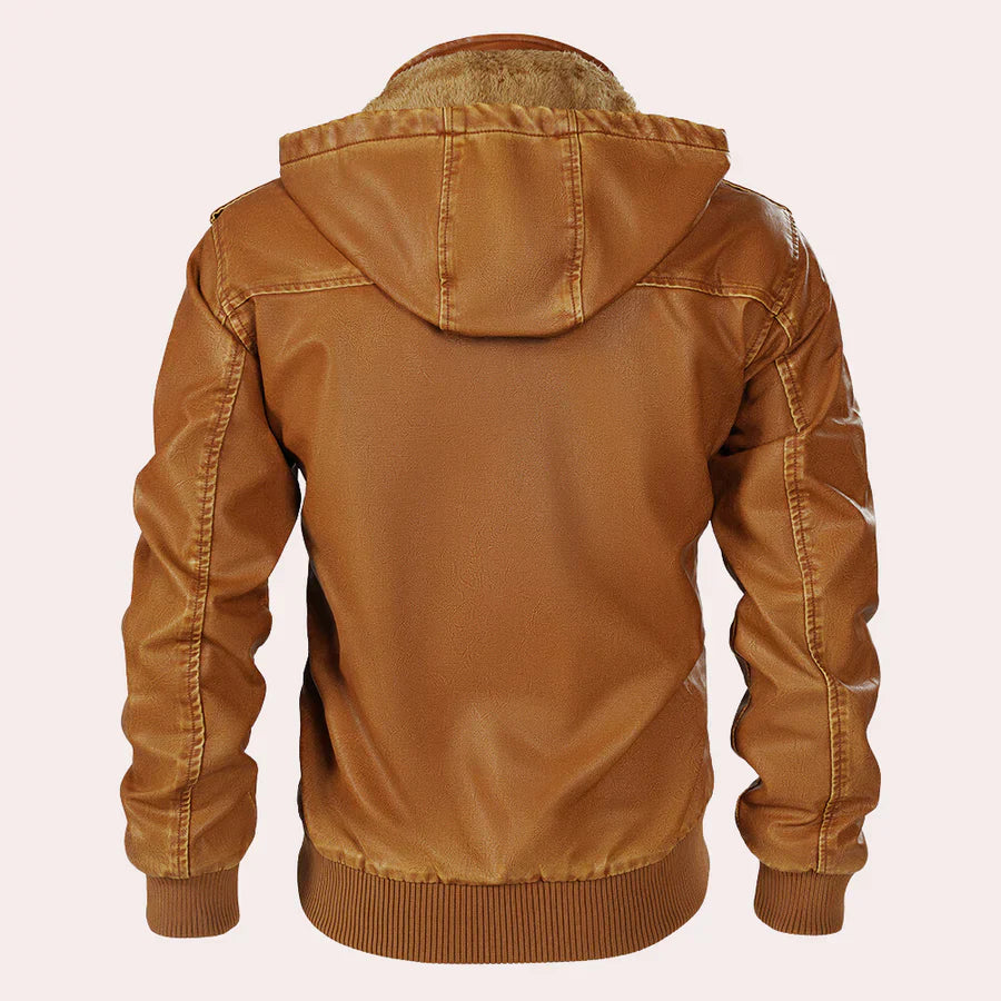 Kyriakos - elegant men's leather jacket with trendy hoodie