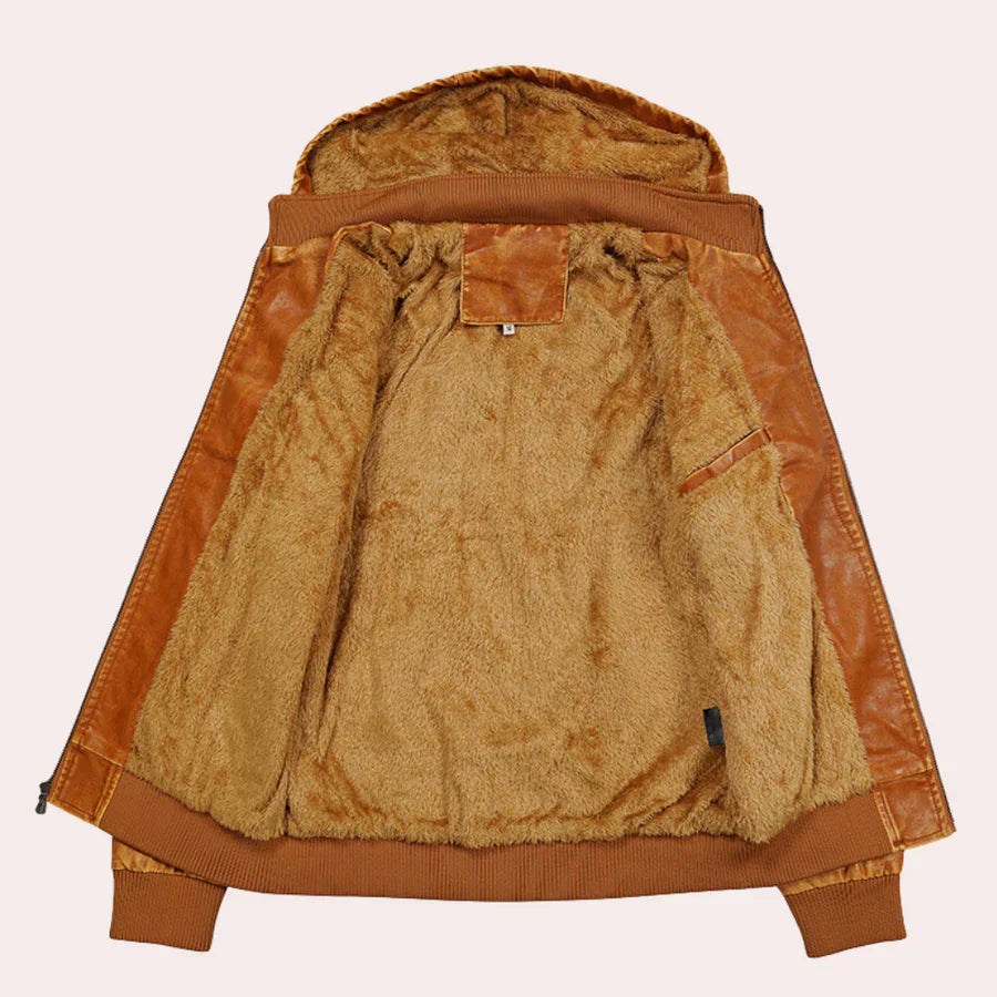 Kyriakos - elegant men's leather jacket with trendy hoodie
