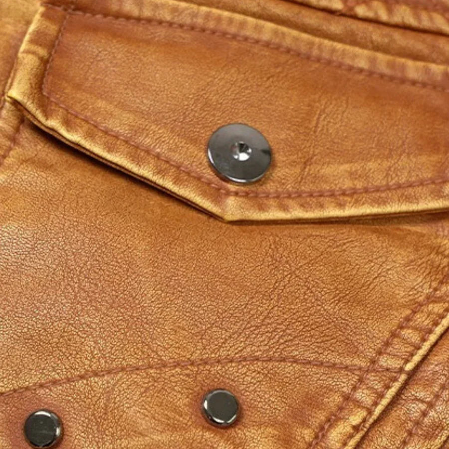 Kyriakos - elegant men's leather jacket with trendy hoodie