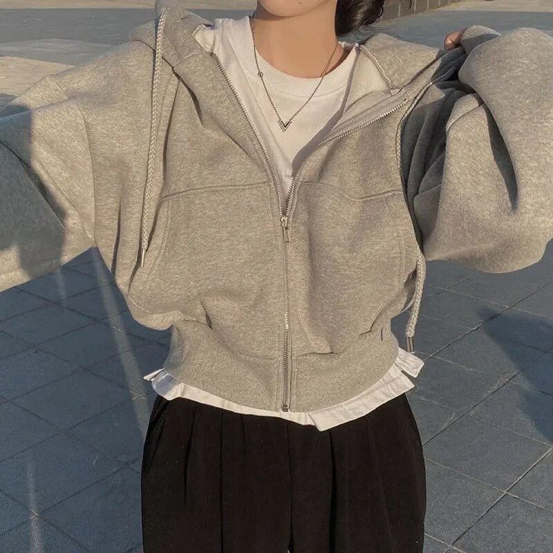 Essential cropped hoodie - large zip hoodie for women