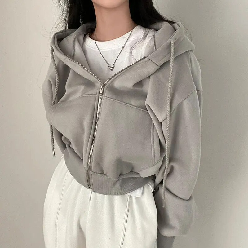 Essential cropped hoodie - large zip hoodie for women