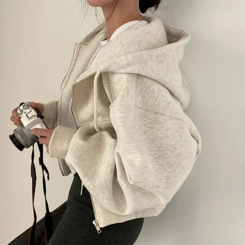 Essential cropped hoodie - large zip hoodie for women