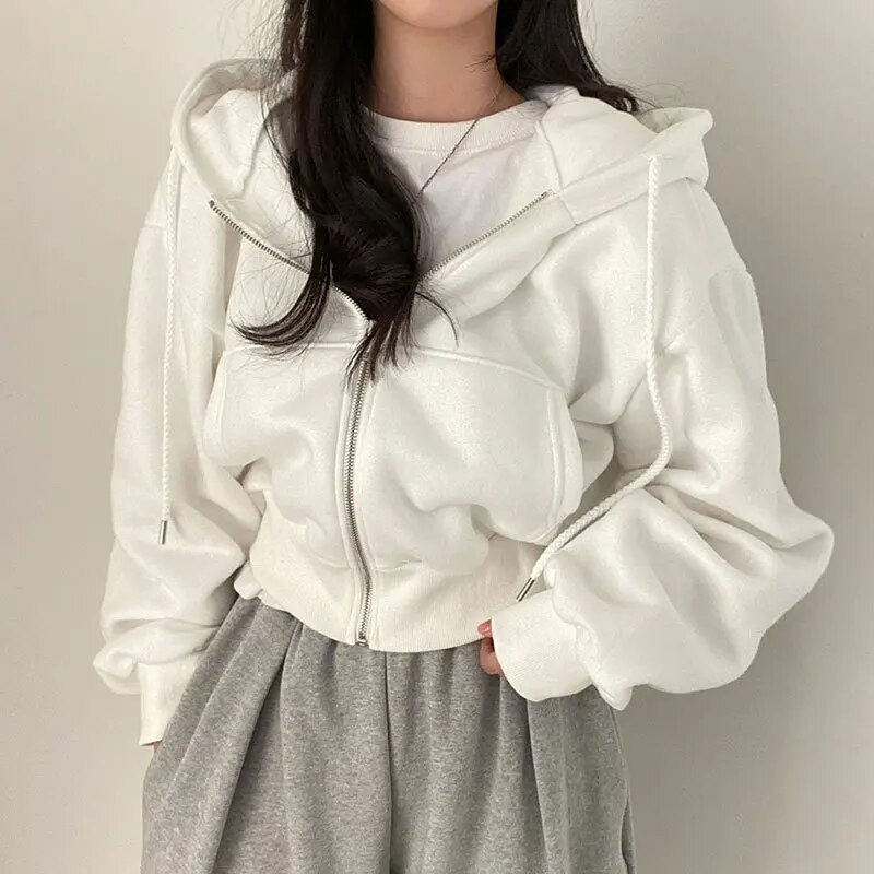 Essential cropped hoodie - large zip hoodie for women