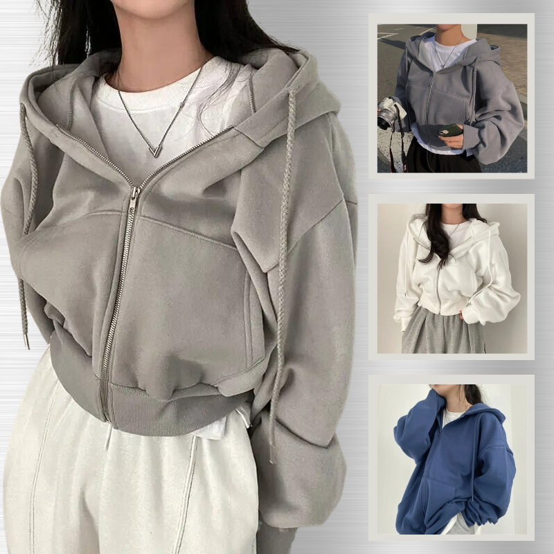 Essential cropped hoodie - large zip hoodie for women