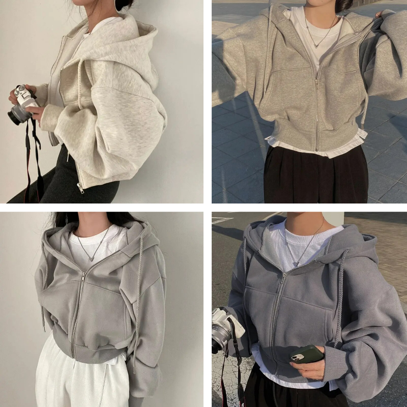 Essential cropped hoodie - large zip hoodie for women
