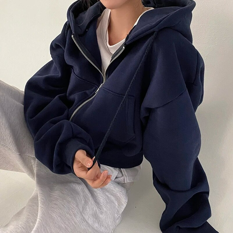 Essential cropped hoodie - large zip hoodie for women