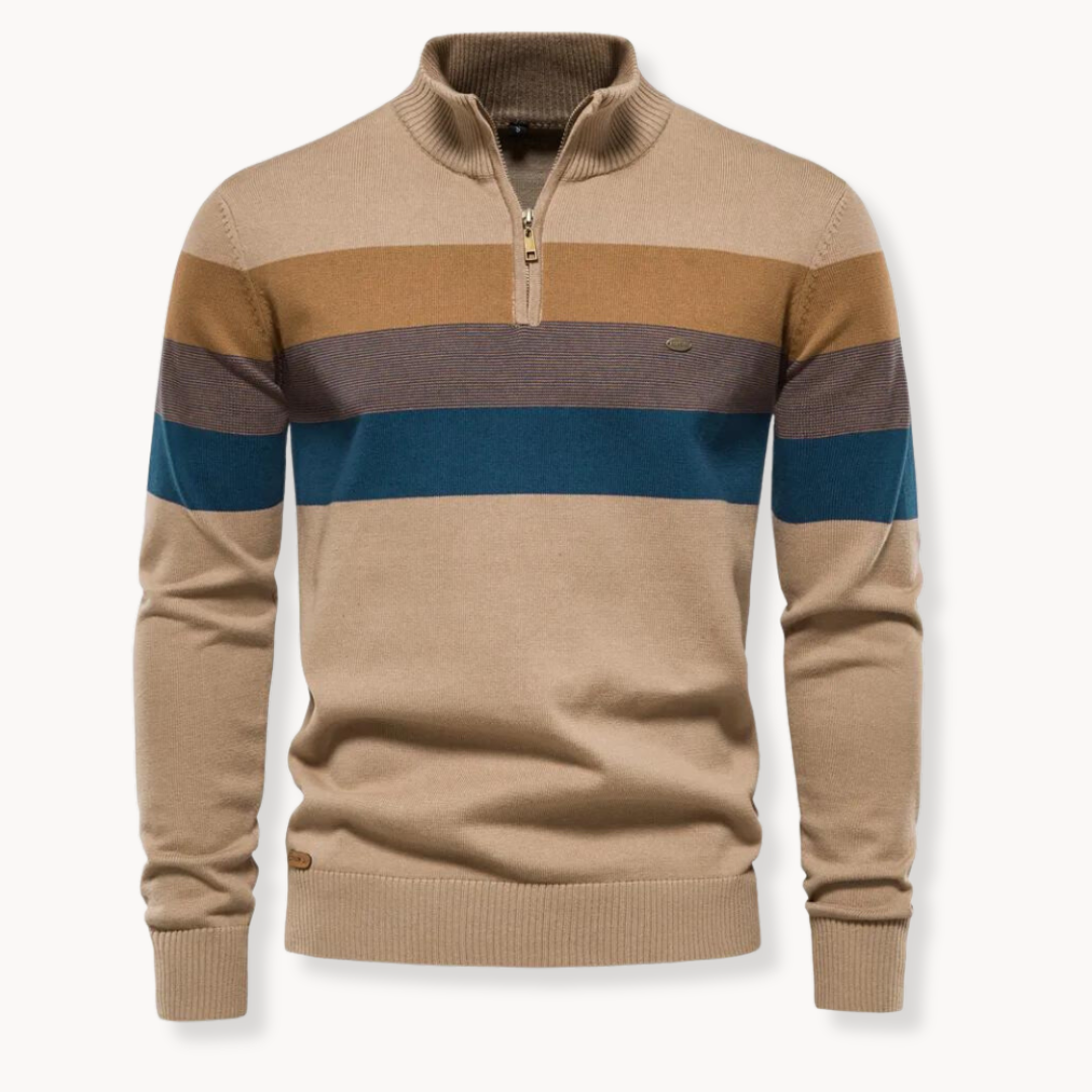 Nilo - sophisticated striped slim fit men's zip pullover