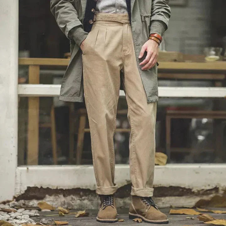 Pleated - loose-fitting retro trousers men's trousers