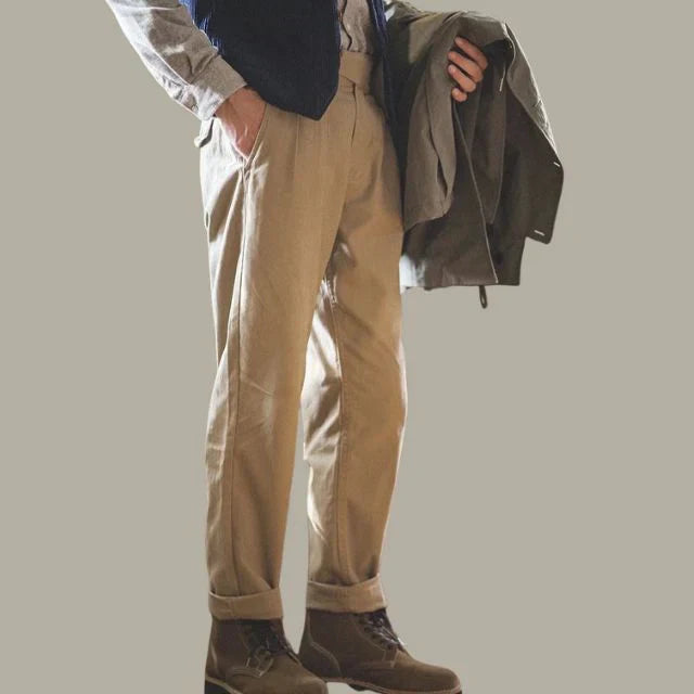 Pleated - loose-fitting retro trousers men's trousers