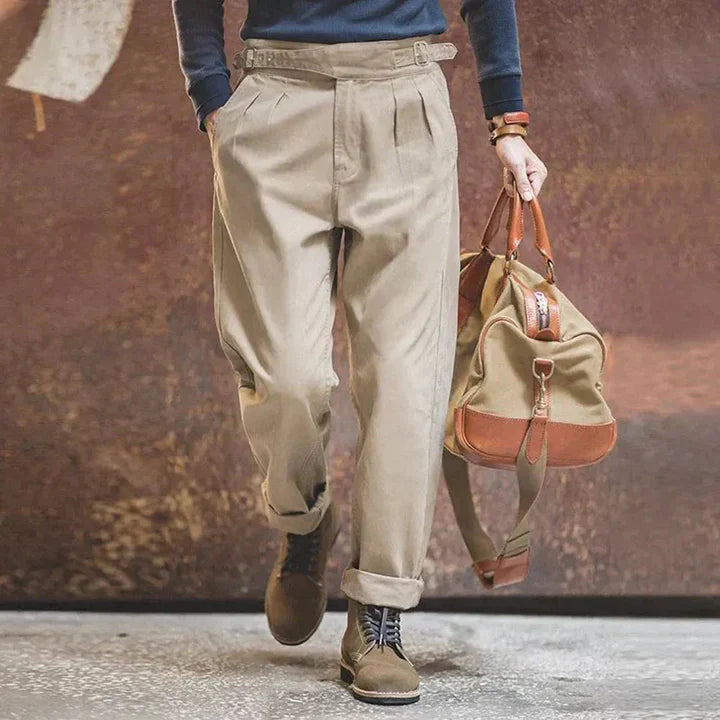 Pleated - loose-fitting retro trousers men's trousers