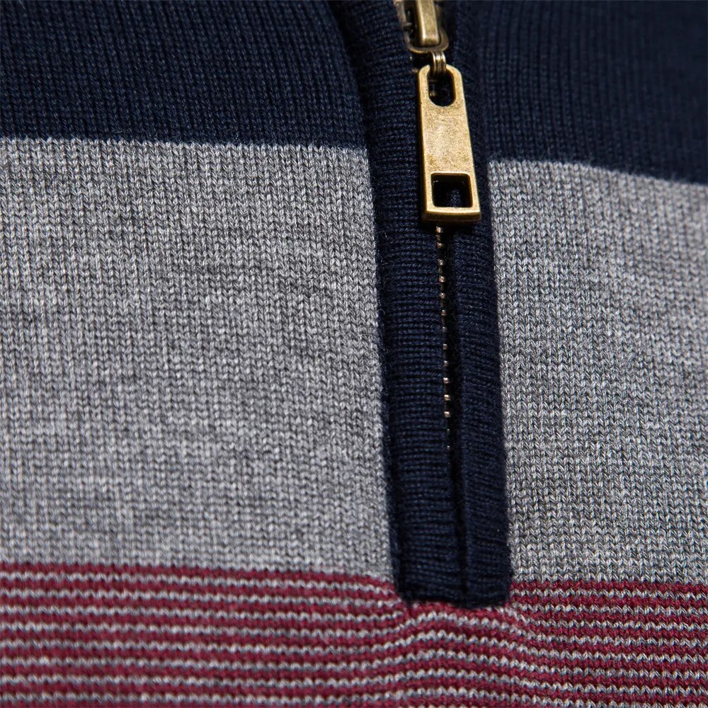 Nilo - sophisticated striped slim fit men's zip pullover