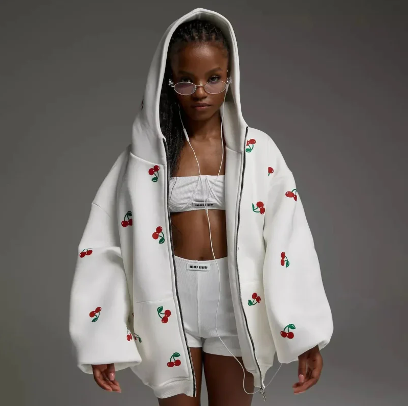 Kyra | white women's cherry print jacket
