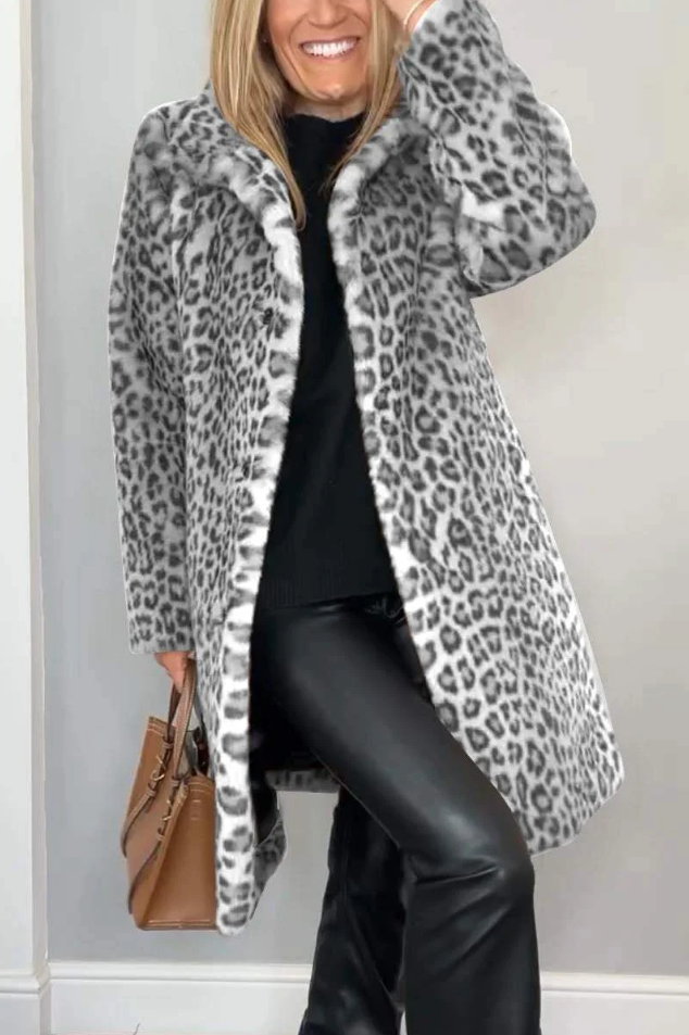 Pillar | classic women's winter coat with leopard print