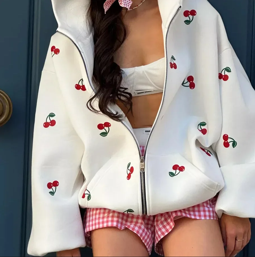 Kyra | white women's cherry print jacket