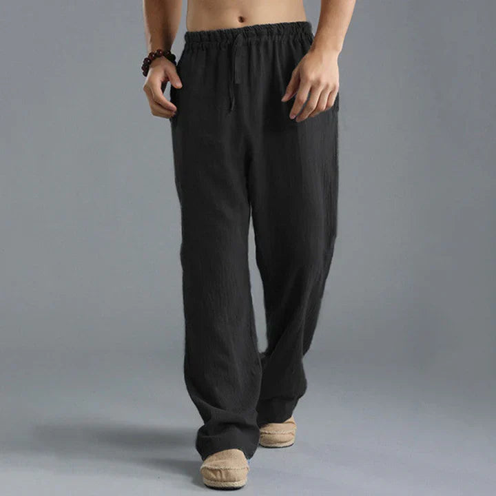 Summer trousers - linen men's straight-leg trousers with loose fit and drawstring waist