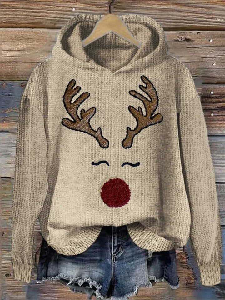 Christmas hoodie - reindeer - loose fit - knitted hoodie - Christmas jumper