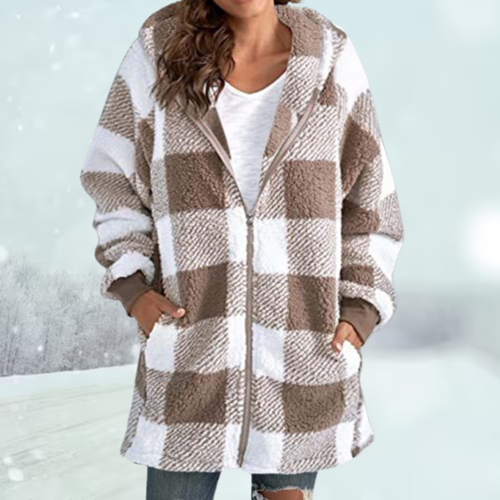 Winter coat - hooded top - checked