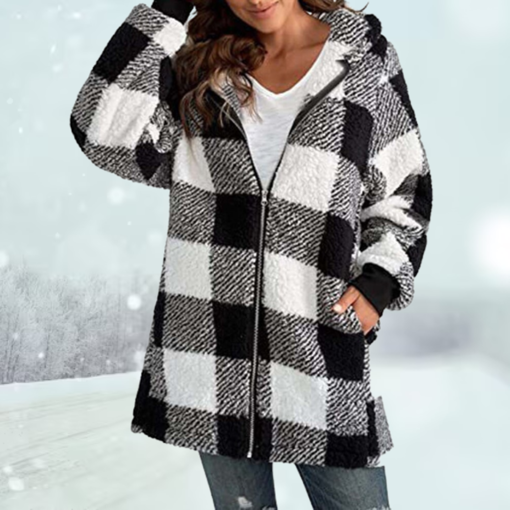 Winter coat - hooded top - checked