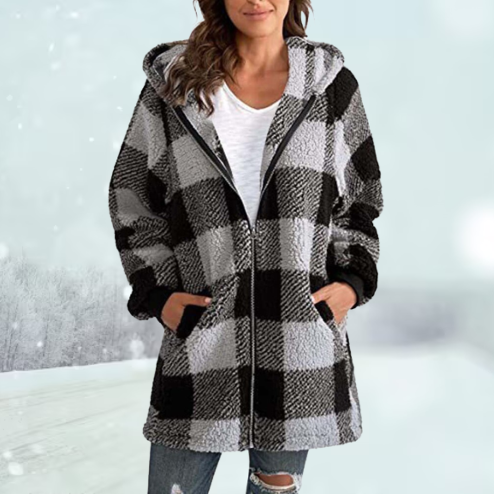 Winter coat - hooded top - checked