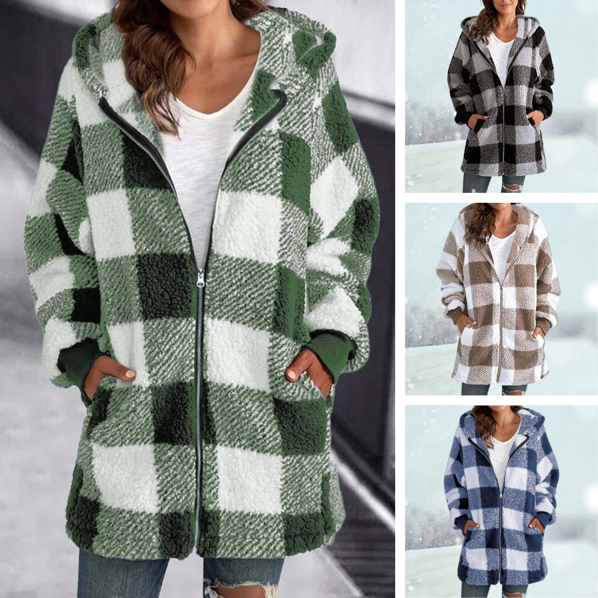 Winter coat - hooded top - checked
