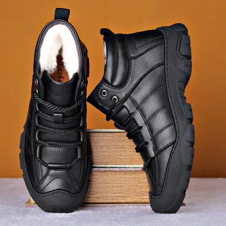 Winter boots - waterproof leather boots with fur lining for men