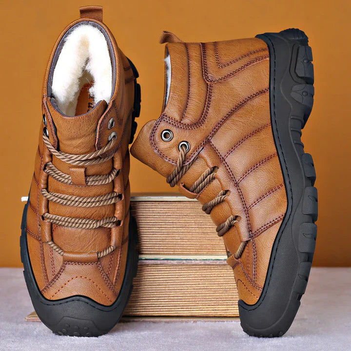 Winter boots - waterproof leather boots with fur lining for men