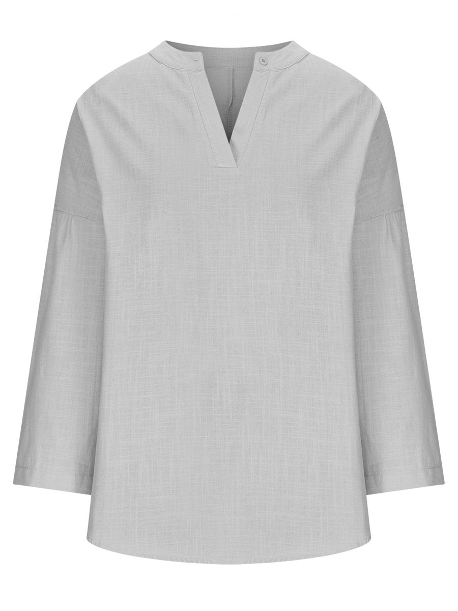 Cotton And Linen Loose Casual Stand Collar Long Sleeve Shirt