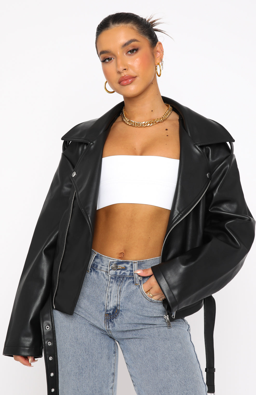 GLORIA PU BIKER JACKET - BLACK