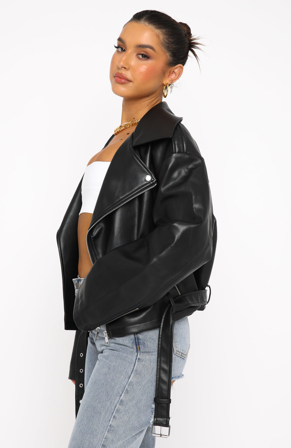 GLORIA PU BIKER JACKET - BLACK