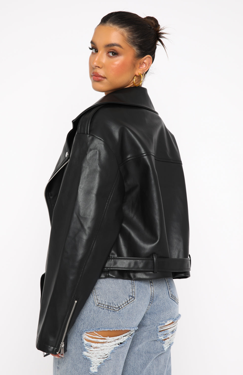 GLORIA PU BIKER JACKET - BLACK