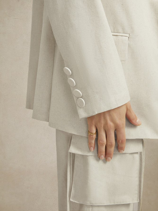 Cotton Linen Suit+Trousers Two Pieces Set