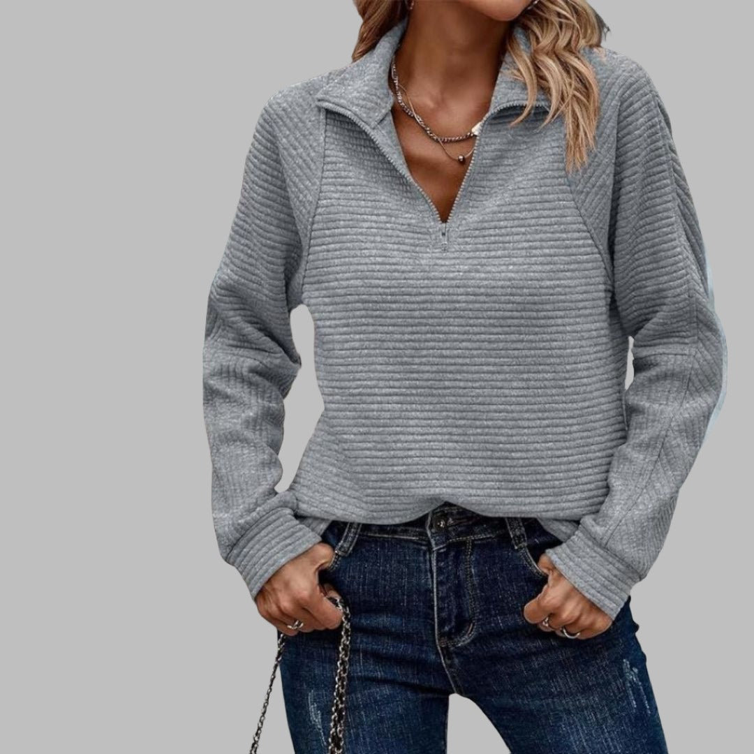 Ella | Elegant V-Neck Sweater With Zipper Neckline