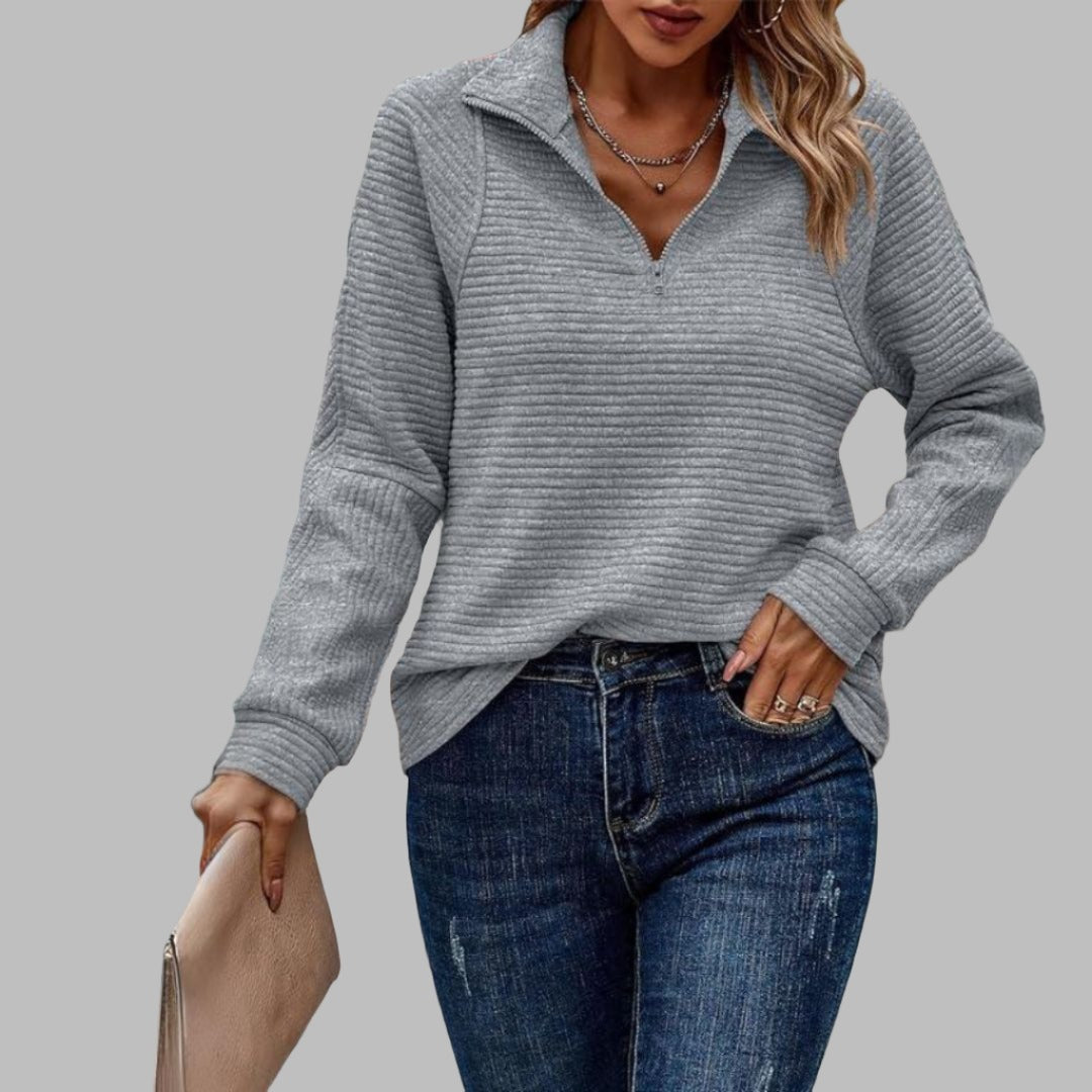 Ella | Elegant V-Neck Sweater With Zipper Neckline