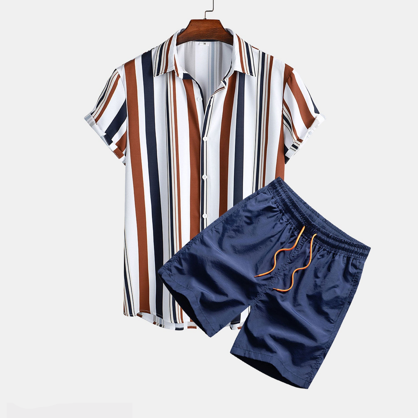 Shirt and Swim Shorts with Colorful Stripe Print