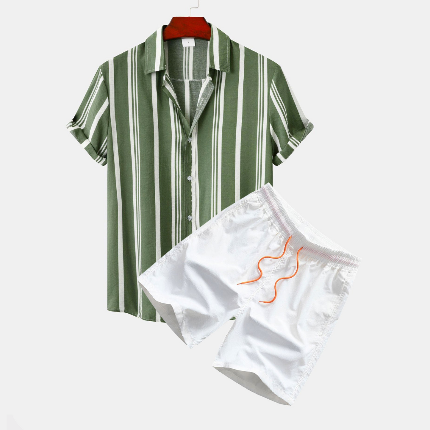 Shirt and Swim Shorts with Striped Pattern and Buttons