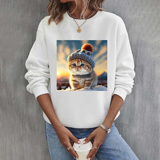 Casual Cat Print Sweatshirt