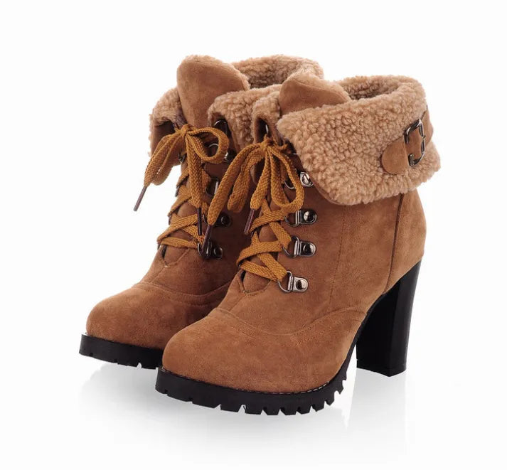 Women's - winter boots with heel - stylish and warm