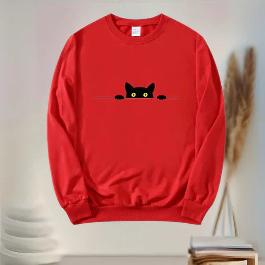 Katie - comfortable women's sweatshirt with black cat print