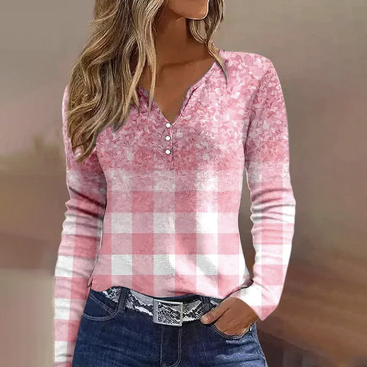 Casual Plaid Gradient Blouse