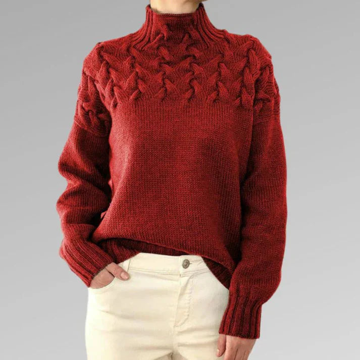 Jumper with elegant and warm turtleneck, cross-stitch design, unisex