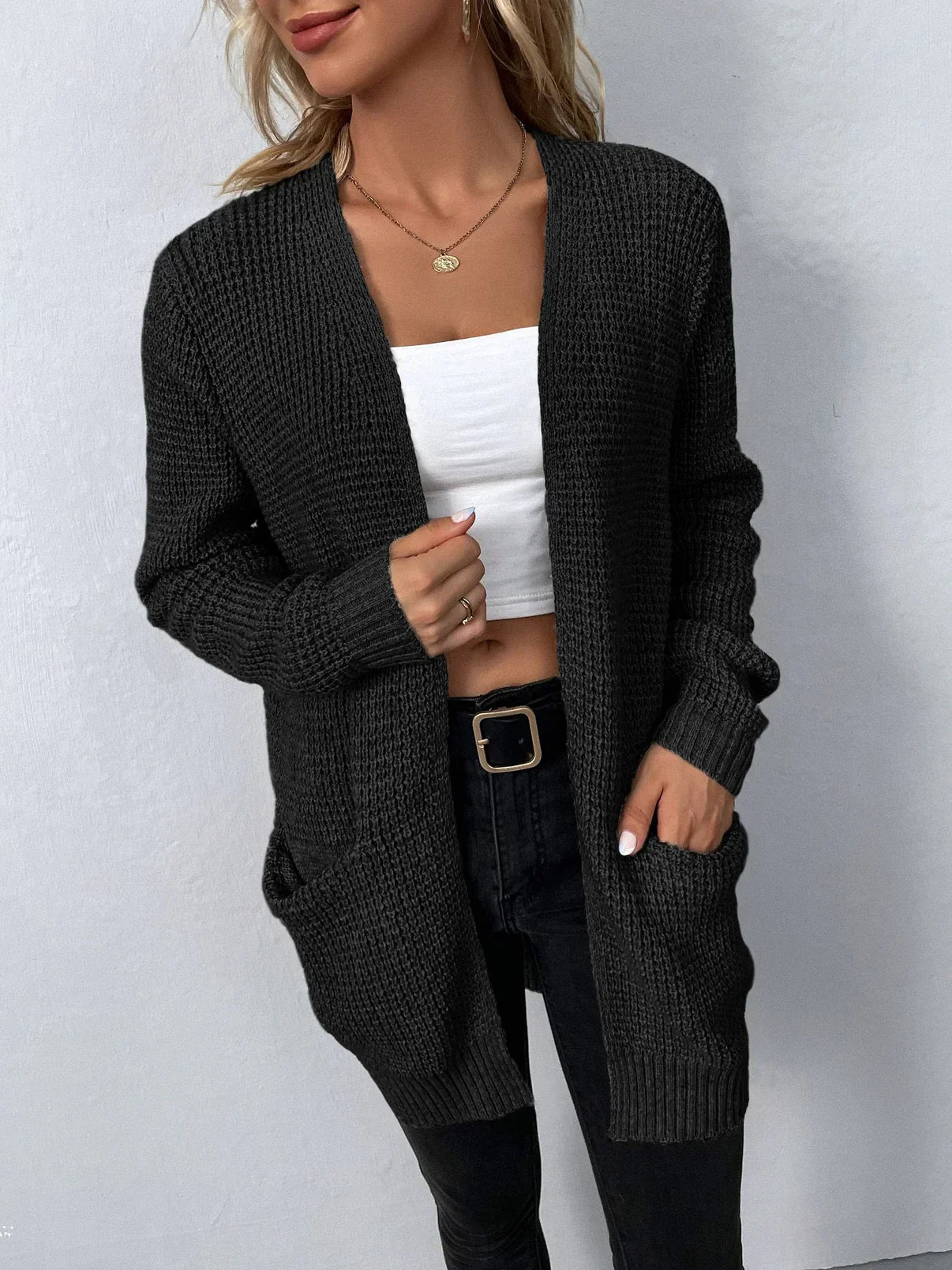 Tatiana - Long Sleeve Knitted Cardigan With Pockets