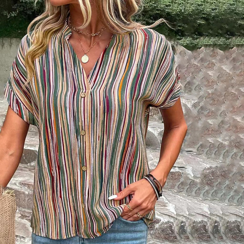 Vintage Casual Striped Blouse