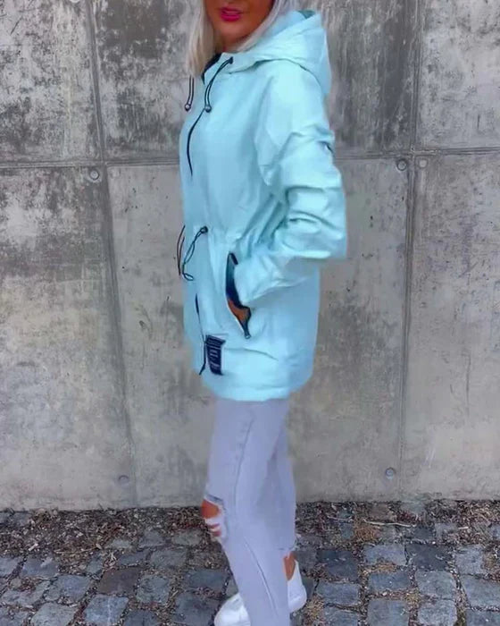 Plain color - zip-up jacket with drawstring