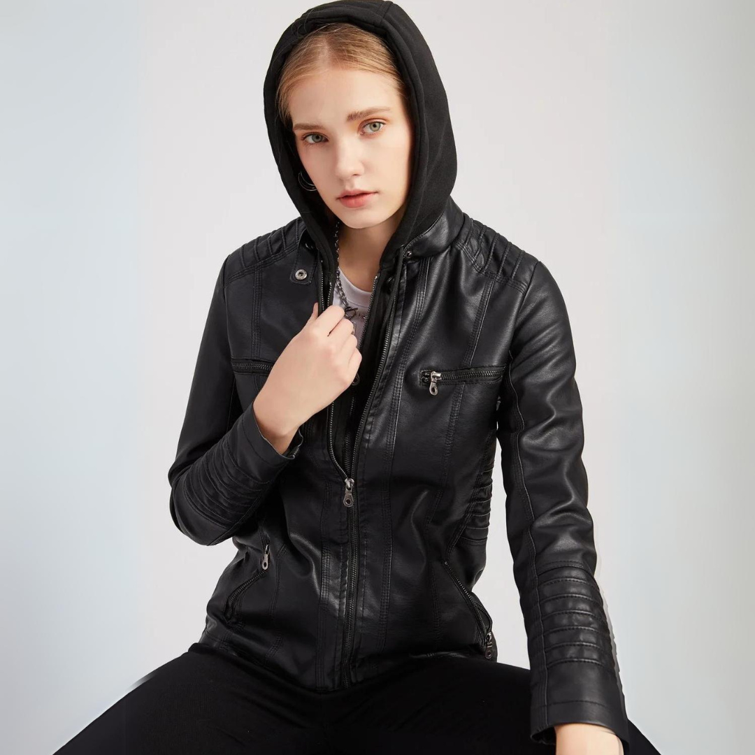 Hayley - Stylish Leather Jacket with Hood